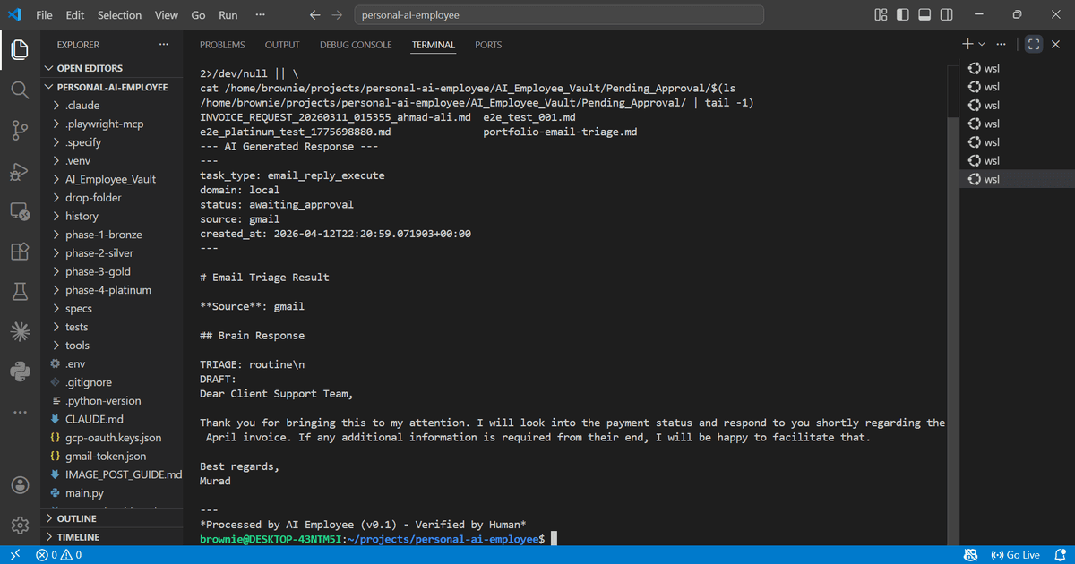 AI triage result — TRIAGE: routine, professional draft reply, signed 'Processed by AI Employee — Verified by Human'